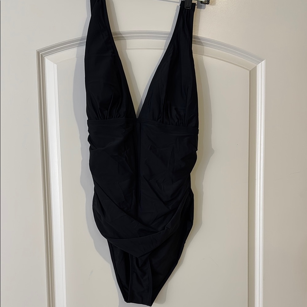 AI'MAGE Womens Halter One Piece Swimsuits Deep V Neck Tummy Control Black XL NWT - Picture 10 of 16